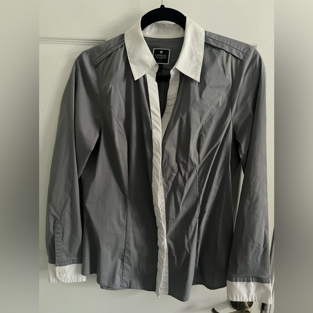 Express Essential Grey White Button Down Shirt Si… - image 2